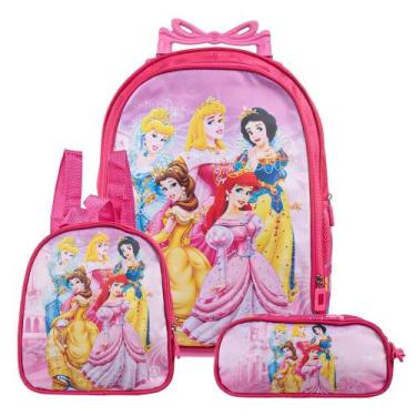 Imagem de Mochila Escolar Princesas Bolsa Rodinha Kit Lancheira+Estojo - Toys 2U