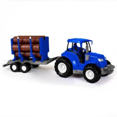 Imagem de Trator de Brinquedo Com Carretinha de Toras Carrinho Infantil Poliplac
