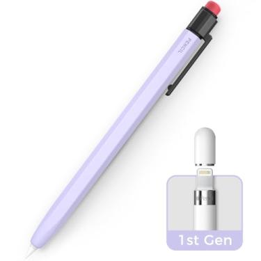 Imagem de TRONWIN Capa iPencil para Apple Pencil 1ª geração, capa protetora de silicone, design clássico com clipe resistente, compatível com Apple Pencil 1ª geração (lavanda)