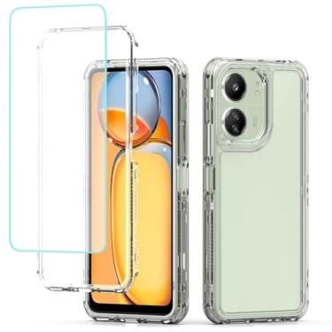Imagem de Yodueiv Capa para Redmi 13C 4G, Capa Redmi 13C 5G/Poco C65/Poco M6 5G com protetor de tela de vidro temperado, capa protetora de telefone de 3 camadas transparente para Xiaomi Redmi 13C transparente