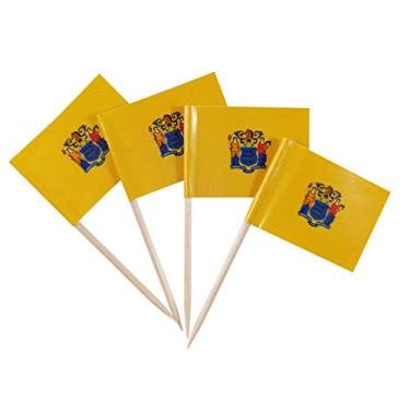 Imagem de JBCD Bandeira de palito de dente de Nova Jersey Mini Bandeiras de topo de cupcake pequenas, 100 peças