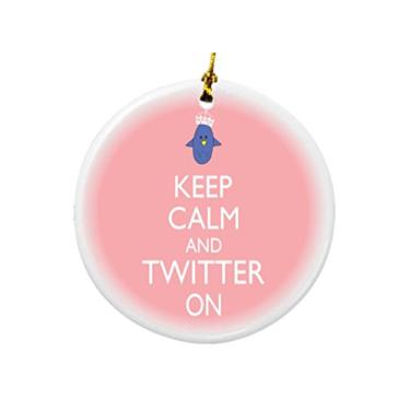 Imagem de Rikki Knight Keep Calm and Twitter on Light Pink Color Design Redondo Porcelana Dois lados Ornamentos de Natal