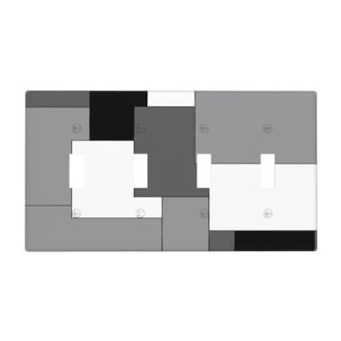 Imagem de Capa decorativa para interruptor de luz 4 Gang, quatro dispositivos, geometria abstrata, moderna, preto, branco, cinza, geométrico, quadrado, cúbico, verificado, quadriciclo, interruptor, placa de