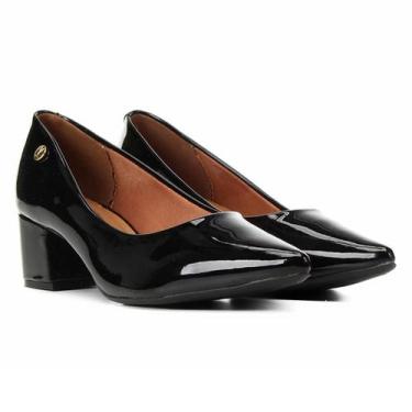 Imagem de Scarpin Vizzano Verniz Salto Grosso Bico Fino - Preto, 36