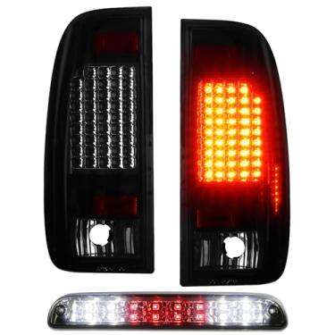 Imagem de (Pacote com 3) Conjunto de luz traseira de LED + 3ª luz de freio adequada para Ford F250 F350 F450 F550 Super Duty Styleside, lanternas traseiras com lente fumê de luz de parada de montagem alta serve