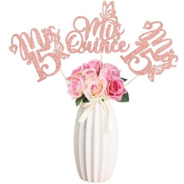 Imagem de Gyufise 12 peças Mis 15 palitos de centro de mesa, decorações de feliz aniversário de 15 anos, glitter dupla face, Hello 15 Fabulous Table Toppers Cheers to 15 Years Old Birthday Decorações de festa