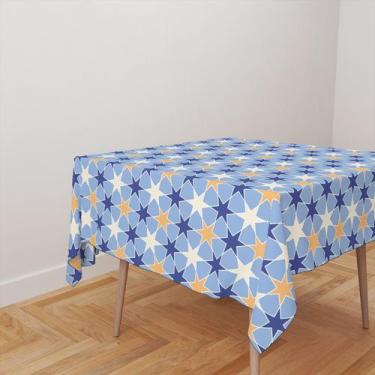Imagem de Toalha De Mesa Quadrada 4 Lugares Tecido Oxford Estrelas Azuis e Amare