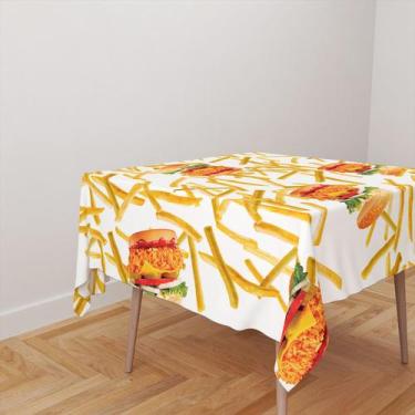 Imagem de Toalha De Mesa Quadrada 4 Lugares Tecido Oxford Chuva de Hambúrguers e