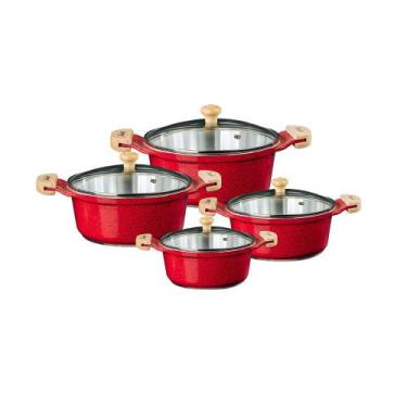 Imagem de Jogo de panelas aluminio fundido tampa de vidro e alças c/ proteção ma