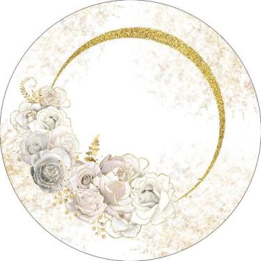 Imagem de Painel De Festa Redondo 1,50x1,50 -  Dourado com Flores Brancas 136 - 