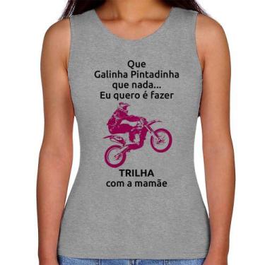 Imagem de Regata Feminina Trilha com a mamãe (moto rosa) - Foca na Moda, Cinza, 