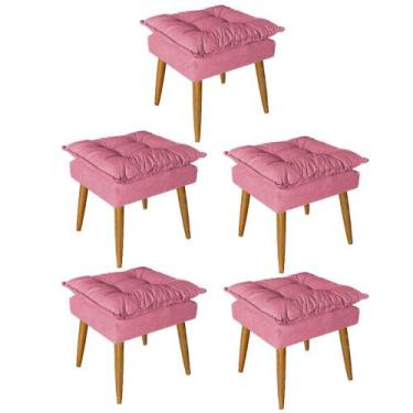 Imagem de Kit 05 Puff Puf Banqueta Opala Para Quarto Sala Recepção Suede Rose - 