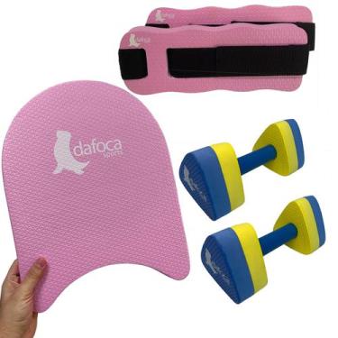 Imagem de Kit Hidroginástica Prancha Pequena 34cm Rosa + Caneleira 1 à 2 kg + Ha