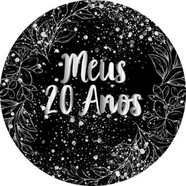 Imagem de Painel De Festa Redondo 1,50x1,50 - Fundo Preto Folhagens Efeito Brilh