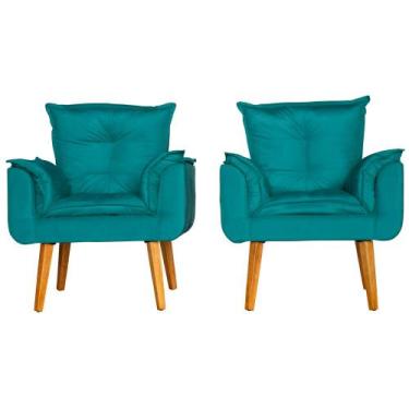 Imagem de Kit 2 Poltronas Para Sala Decorativa Opala Veludo Verde Água - Boutiqu