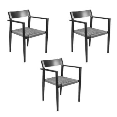 Imagem de Kit 3 Cadeiras Jurerê Base Preta Chumbo - Rivatti