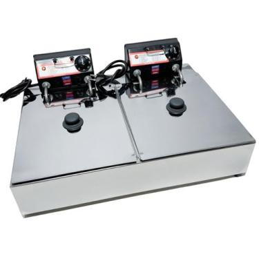 Imagem de Fritadeira Elétrica Industrial 2Cubas 10L AntiChamas com Tampa  - Casi