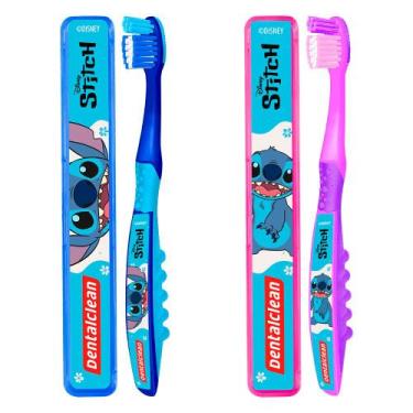 Imagem de Kit Escova de Dente Infantil com Porta Escovas Escolar Stitch Dentalcl
