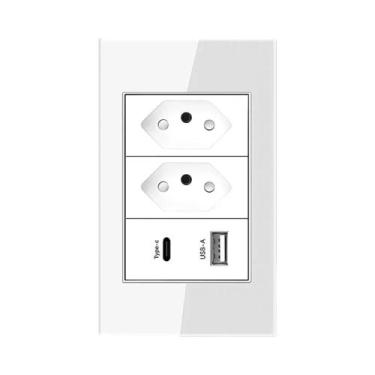 Imagem de Tomada de Parede 10A/20A com USB e Tipo-C - Painel de Vidro Temperado 
