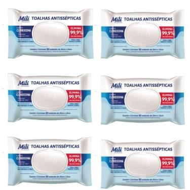 Imagem de Lenço Umedecido ou Toalhas Antissépticas Mili  6 pacotes c/ 50 (total:
