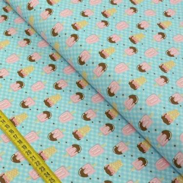 Imagem de Tecido Estampado para Patchwork - Doçuras: Sorvetinhos Turquesa (0,50x