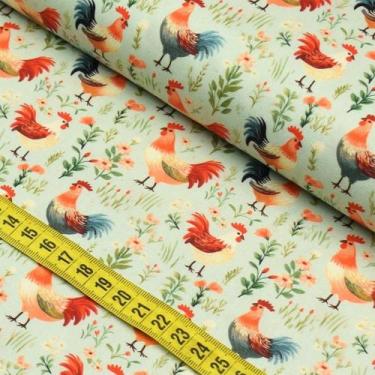 Imagem de Tecido Estampado Para Patchwork - Galinhas no Jardim : Galinhas Acqua 