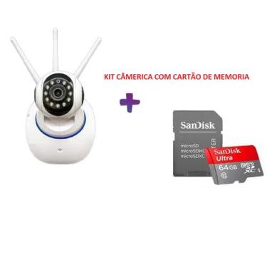 Imagem de Câmera 3 Antenas Onvif Wifi Robô Visão Noturna + Cartão 64gb - Jortan