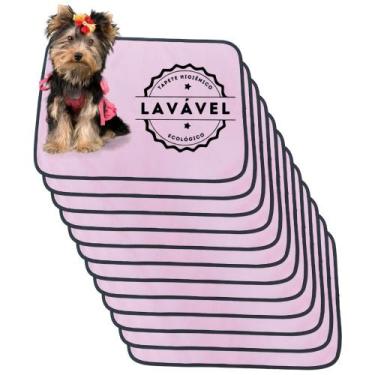 Imagem de Kit com 12 Tapetinhos Alta Absorção para Pets 70x50 Rosa 200 Lavagens 