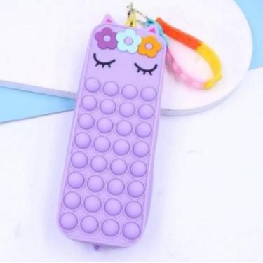 Imagem de Estojo Escolar de Silicone Pop It Menina Unicórnio Cupcake Rosa Estojo