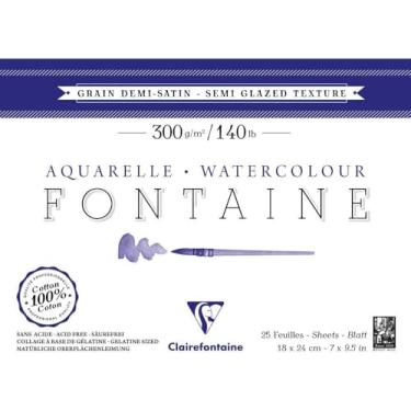 Imagem de Bloco Papel para Aquarela Clairefontaine Fontaine Semi Satinado 300g/m² 12X18cm