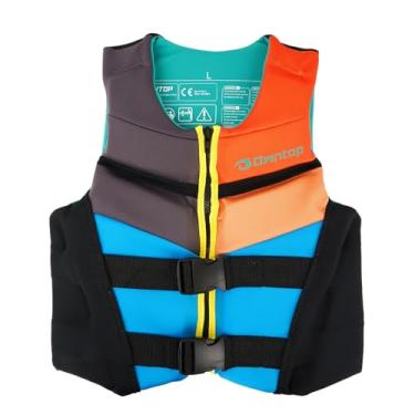 Imagem de Owntop Jaqueta de natação para crianças de 34 a 56 kg, colete de natação de neoprene leve, fivelas com zíper para treinamento de natação, caiaque, passeios de barco, esportes aquáticos (multicolorido,