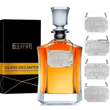 Imagem de Decantador de uísque com etiqueta – Etiquetas de nome de garrafa de metal – Rolha hermética de vidro para vinho, bourbon, conhaque, suco, água – Conjuntos de decantadores para homens para pai, namorado, marido, ele – Bezrat