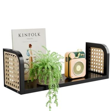 Imagem de Prateleira de parede de vime preto, prateleiras de pendurar para parede, prateleiras decorativas para decoração natural de berçário, prateleiras de borda de imagem, organizador de correspondência,