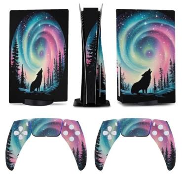 Imagem de Buyidec Northern Lights Wolf para PS5 Skin Console e Controlador Acessórios Capas Anime Vinil Capa Adesivo Conjunto Completo para Playstation5 Disc Edition