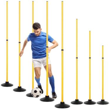 Imagem de Sonwyoung 8 unidades de bastões de agilidade de futebol destacáveis para treinamento esportivo mastro slalom com base de borracha para exercícios de futebol e treinamento (amarelo)