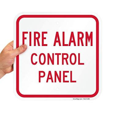 Imagem de SmartSign - Placa K-5834-AL-12x12 "Painel de Controle de Alarme de Incêndio" | 30,5 cm x 30,5 cm Alumínio Vermelho sobre Branco