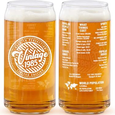 Imagem de Presente de aniversário de 40 anos para homens - Presentes de cerveja de aniversário 590 ml Vidro de lata de cerveja de 2 lados (1 unidade) - Vidro vintage para crianças de 40 anos - Presente de vidro