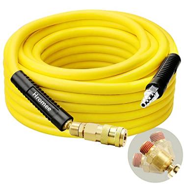 Imagem de Hromee Mangueira de compressor de ar mangueira híbrida de borracha e PVC de 1/20.3 cm x 15.2 m com conector de extremidade giratória MNPT de 1/10.2 cm e kit de acoplador e plugue industrial universal