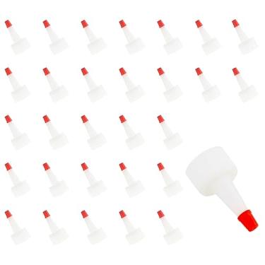 Imagem de DGZZI 30Pcs Squeeze Red Tip Caps Garrafa Cone-Shaped Red Cap (24/410) Yorker Dispensing Cap com Red Seal Replacement Caps Twist Top Caps para Cola Garrafas de Plástico