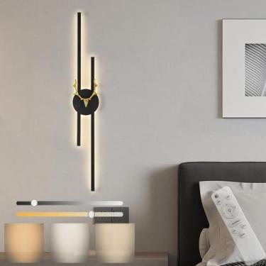 Imagem de Luminária de parede LED moderna com controle remoto, faixa longa, arandela, regulável, estilo nórdico, luz de parede linear, alumínio para escadas, quarto, sala de estar, luz de decoração de