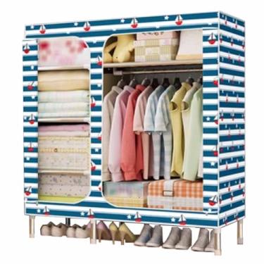 Imagem de Guarda-roupa Armário grande com zíper totalmente fechado, armação de tubo de aço, pano de cetim, guarda-roupa resistente, durável, simples para quarto armário