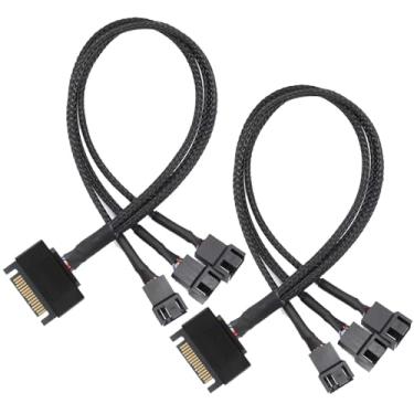 Imagem de Gebildet 2pcs SATA para 3 vias 3 pinos / 4 pinos PMW 12V PC Case Fan Power Adapter Cable, 3 pinos ou 4 pinos (conector PWM) para 15 pinos SATA Computer Cooler Cooling Fan Power Cable