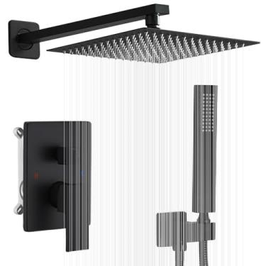 Imagem de JingGang Chuveiro Preto Fosco 30,5 cm Conjunto de Chuveiro Misturador de Chuveiro de Chuveiro Montado na Parede e Sistema Portátil Conjunto de Torneira de Chuveiro Corpo e Acabamento Incluídos...