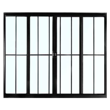 Imagem de Janela 4 folhas 1,00x1,50 com grade no alumínio preto