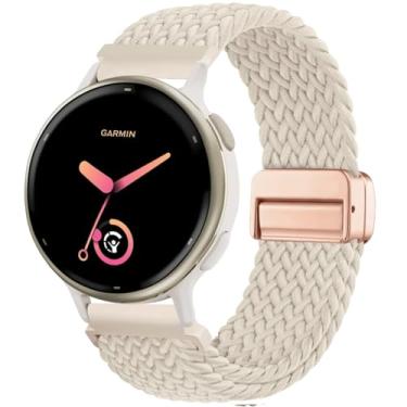 Imagem de CUNUJIX Pulseiras de relógio trançadas compatíveis com Garmin Vivoactive 5/Vivoactive Pulseira magnética de tecido elástico de nylon de 3,20 mm para Garmin Venu/Venu Sq/Forerunner 55/165/245/645