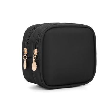 Imagem de XIAOLER Bolsa de maquiagem pequena, bolsa de cosméticos com zíper duplo, bolsa de maquiagem de viagem, linda bolsa de maquiagem para bolsa, mini bolsa de higiene pessoal, Preto, Todo mundo
