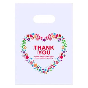 Imagem de Joyhey 100 sacos de plástico para mercadorias, sacolas de compras, sacolas de varejo, sacolas de presente com alças cortadas - branco Thank You