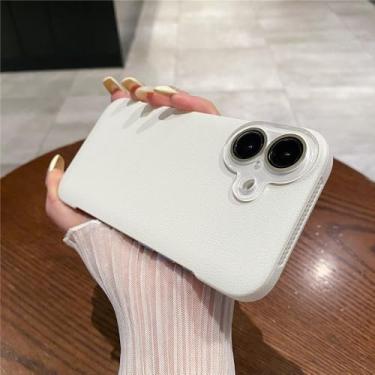 Imagem de Capa de couro fina sem moldura para iPhone 16 15 14 13 12 Pro Max Lente de vidro Cor sólida Ultra fina, branca, para iPhone 13 Pro