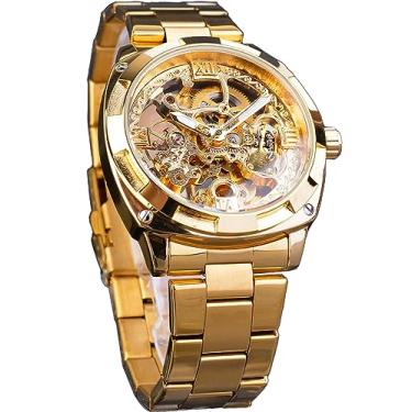 Imagem de FORSINING Relógio masculino esqueleto de luxo, relógio de pulso masculino mecânico automático de 41 mm com mostrador grande de 41 mm, Dourado