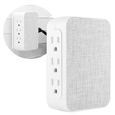 Imagem de Extensor GE Pro de 6 tomadas, protetor contra sobretensão, acesso lateral, adaptador de torneira de parede de tecido, 3 pinos, 1200 Joules, garantia, listado pela UL, branco/cinza, 43435